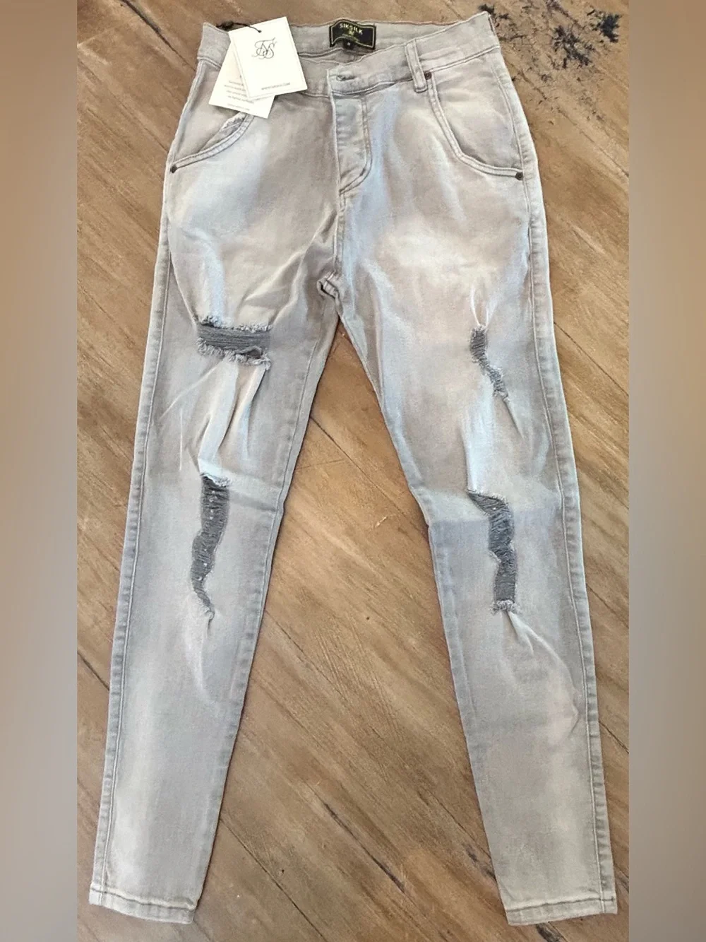 SikSilk Skinny Distressed Men's Jeans in Light Gray